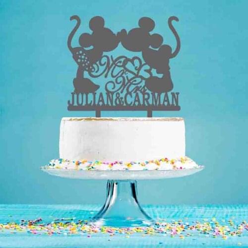 Personalized Wedding Date Mickey Minnie Kissing Cake Topper For Wedding Anniversary Valentines Day Cake Decoration YC002