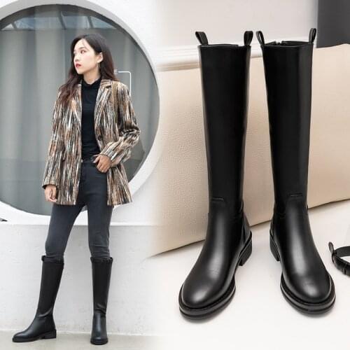 Hot Knee-High Motorcycle Boots Winter Belt Buckle Womens Long Knight Boots Fashion Round Head Snow Zipper Ladies Shoes Rubber