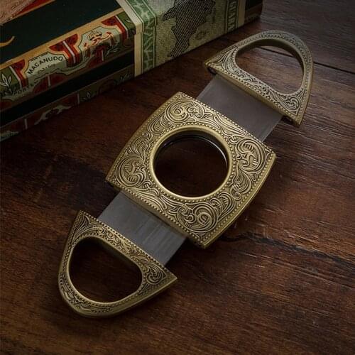 Vintage Style Cigar Cutter Sharp Double Blade Metal Cigar Knife Embossing Cigar Scissors With Gift Box