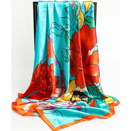 Luxury Brand Satin Silk Square Scarf Women Hijab Bandana Headband Female Print Hair Tie Band Shawls Bag Wrap Foulard 90*90cm