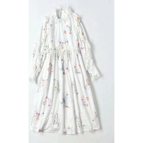 Luxuy Dress 2021 Autumn Wedding Party Women Allover Exquisite Embroidery Lace Patchwork Long Sleeve Elegant White Dress Festival