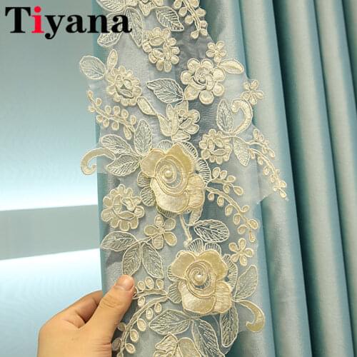 Luxury Embossed 3D Embroidered Lace Curtain High-grade Chenille Fabrics Blackout Curtains For Living Room Bedroom Blinds Drape