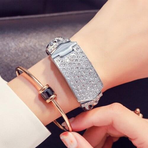 G&D Luxury Ladies Bracelet Watches Silver Rectangle Crystal Clamshell Womens Watch Quartz Wristwatches relogio feminino Clock