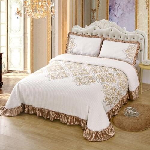 Luxury Soft Comfortable Knitted Cotton Ruffle Bedspread Coverlet Double Bed Cover Set Blanket Bed Linen Pillowcase Home Textile
