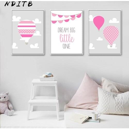 Pink Balloon Baby Nursery Wall Canvas Painting Kawaii Posters Quotes Prints Nordic Kids Girls Living Room Decoration Pictures