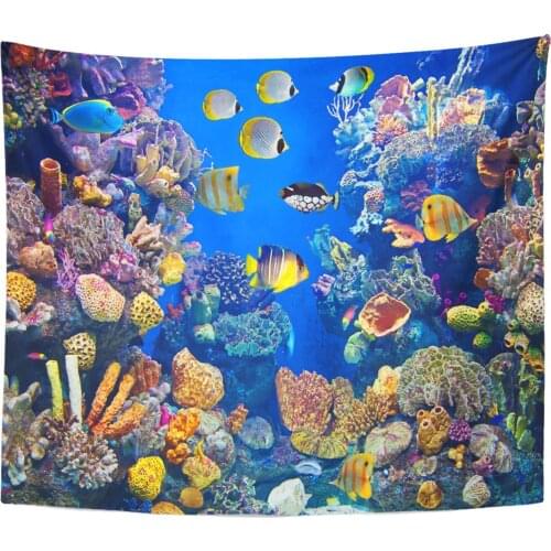 Fish Colorful Aquarium Showing Different Fishes Swimming Sea Life Home Decor Tapestry Wall Hanging for Living Room Bedroom Dorm