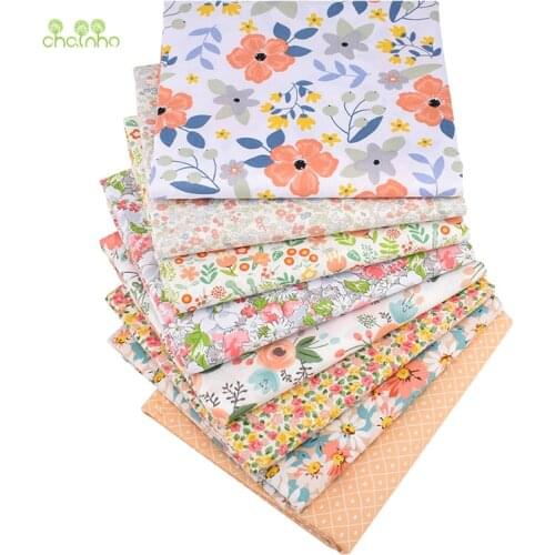Chainho,Orange Floral Series,Printed Twill Cotton Fabric,Patchwork Cloth,For DIY Quilting Sewing Baby&Child Bedclothes Material