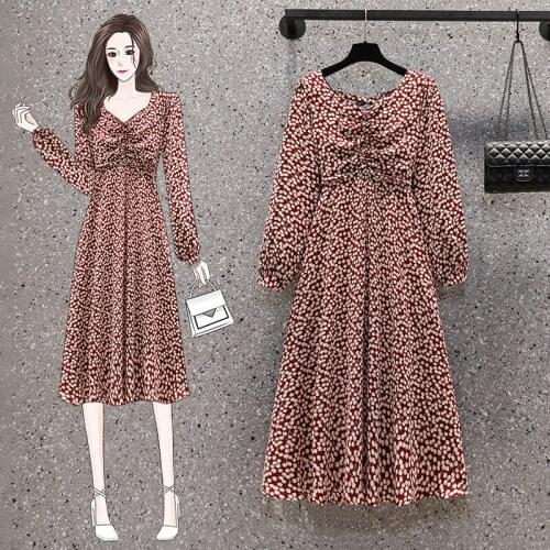 Floral Backless Chiffon Midi Long Sleeved Plus Large Size Oversize Korean Fashion Kawaii WomenS Elegant Dresses Autumn 2021