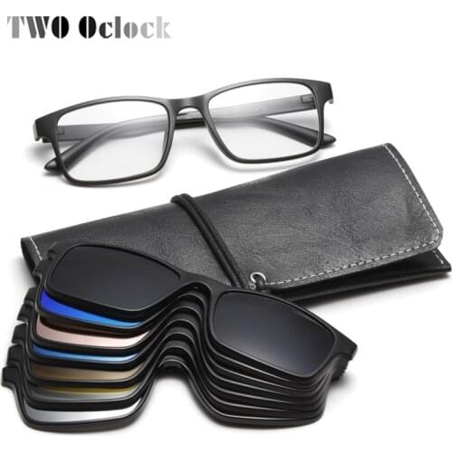TWO Oclock Flexible Magnet Sunglasses Men Polarized Clip On Glasses Women 7 In 1 Ultra-Light Square Glasses 3D Optic Frame A2247