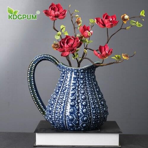 Modern Handmade Ceramic Bottle Blue Art Net Red Flower Arrangement Can Be Hydroponic Creative Nordic Decorative Ornaments