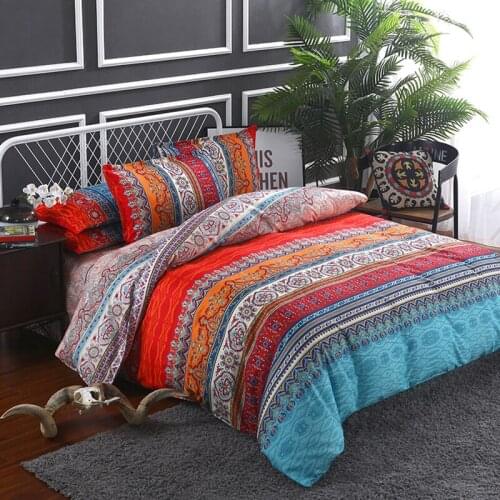 Ethnic Style Soft Polyester Bedding Set Bohemia Home Decorative 2/3pcs Bedclothes US Queen King Size Duvet Cover Pillowcase Set