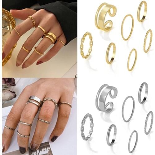 Hiphop Silver Color Chain Rings Set For Women Girls Punk Minimalism Geometric Simple Finger Rings 2021 Trend Jewelry Party