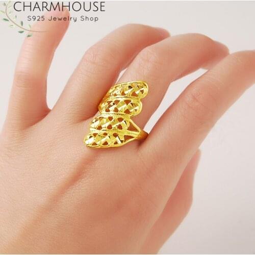 Vietnam Yellow Gold Color Rings for Women Engagment Ring Long Adjustable Bague Femme Anillo Wedding Bridal Jewelry Accessories