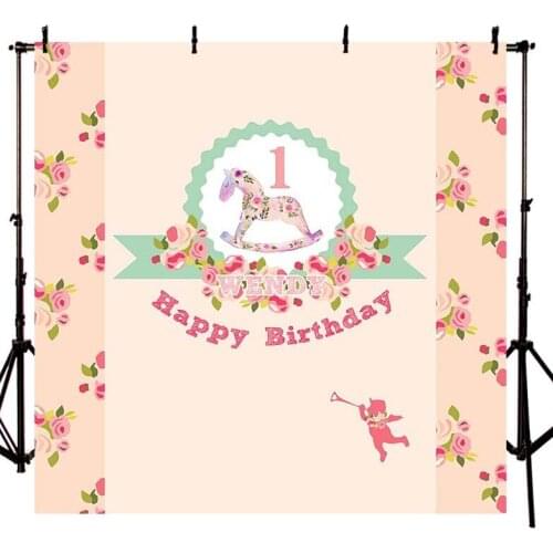 Custom rose Flower Trojan Horse Toy 1ST Birthday Party backdrops Vinyl cloth Computer print newborn baby background