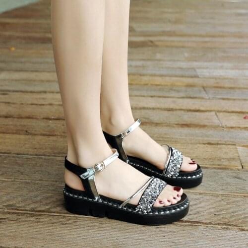 Big Size High heels sandals women shoes woman summer ladies Sweet sandals with muffin and open toe drill