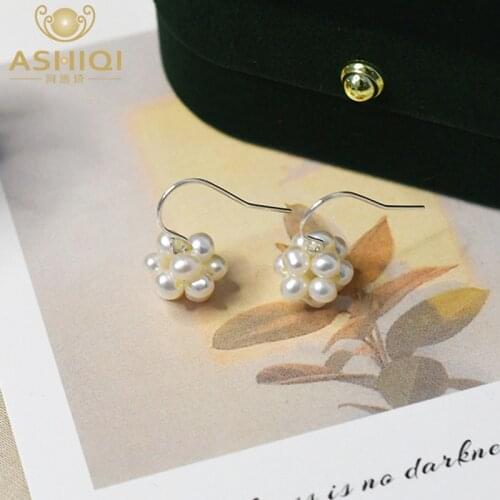 ASHIQI Real 925 Sterling Silver Earrings for Women Natural Freshwater Pearl Ball Jewelry New Fashion