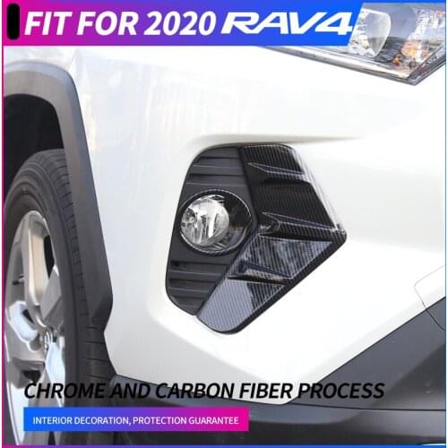Foal Burning ABS Chrome/Carbon Fiber Front Fog Lamp Light Decoration Frame Cover Trim For Toyota Rav4 2019 2020 Car Accessories