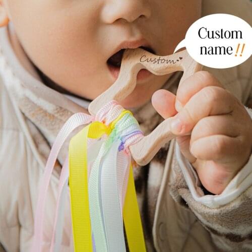 1Pcs Custom Baby Teether Wooden Webbing Animal Pacifier Pendant BPA Free Beech Rodent Baby Training Teeth Pendant Children Goods