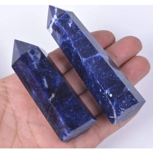 1PCS Natural Sodalite Gemstone Crystal Hexagonal Pointed Reiki Chakra Faceted Prism Wand Stone Home Decor
