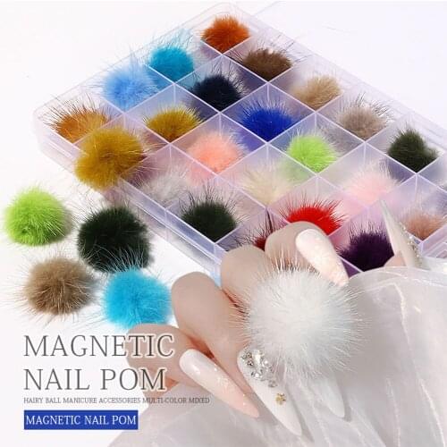 10/24pcs Detachable Nail Art Fluffy Pom Balls Removable 3D Fluffy Balls with Magnetic Base Nail Accessories for Nail Art