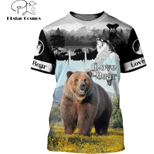 2021 Summer Hipster Men t-shirt Beautiful Hunting Love Bear 3D Printed Harajuku Short sleeve T shirt Unisex Casual tops TX0162