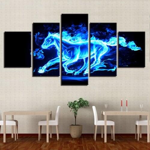 Canvas Wall Art Pictures Unframed Kitchen Restaurant Decor 5 Pieces Abstract Animal Glowing Horse Living Room HD Printed Poster
