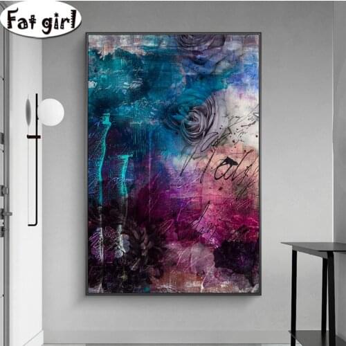 5D Square Round Diamond Painting Abstract art Purple Flower Ink painting DIY Embroidery mosaic Cross Stitch kits handmade gift