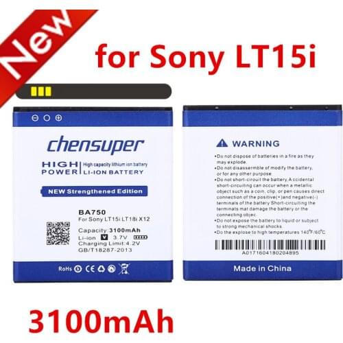 100% Original chensuper High quality battery 3100mAh BA750 For Sony Ericsson xperia Arc S LT15i X12 LT18i battery