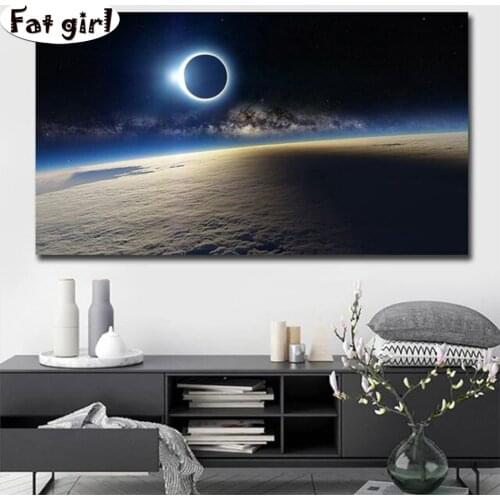 5D Night view, solar eclipse, starry sky diamond painting cross stitch embroidery modern decor square round mosaic Hand drill