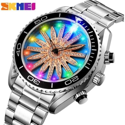 SKMEI Watches For Men 2021 Creative 360 Degree Rotating Dial Mens Quartz Wrist Watches Luxury Brand LED Light Man Watch 1677