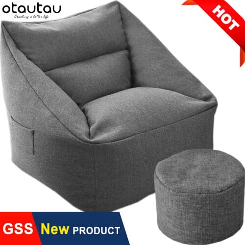 Cotton Linen Sofa Cover Couch Armchair Bean Bag Chair with Footstool Beanbag Pouf Futon Ottoman Puff Relax Lounge Seat Bench