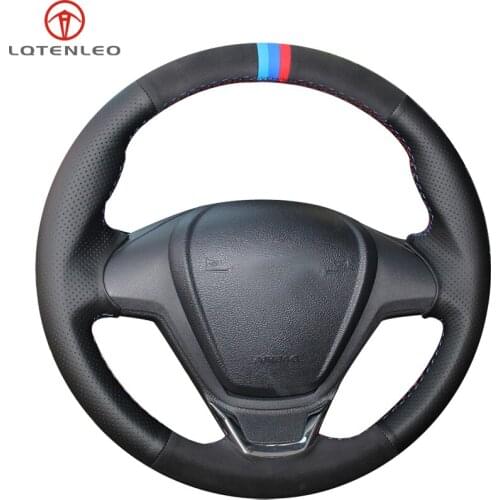 LQTENLEO Black Suede Leather Steering Wheel Cover For Ford Fiesta 2008-2016 Figo 2012-2014 Ecosport 2013-2017 B-Max 2011-2019
