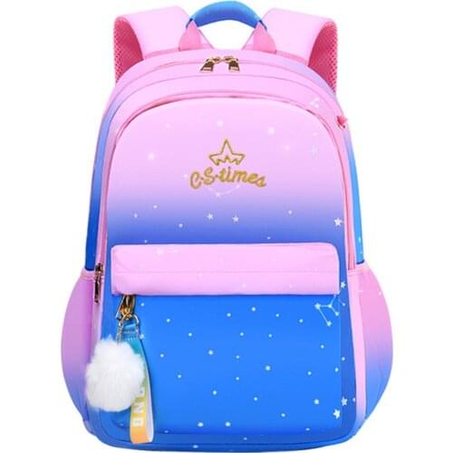 New Children School Bag Girl Kids Satchel Primary Embroidery Backpack Gradient Color Star Moon Mochila Teenage Rainbow Schoolbag
