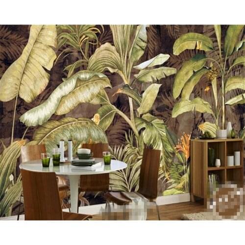 Photo Mural 3d European and American tropical plants banana leaves living room sofa bedroom TV Self Adhesive wallpaper for walls