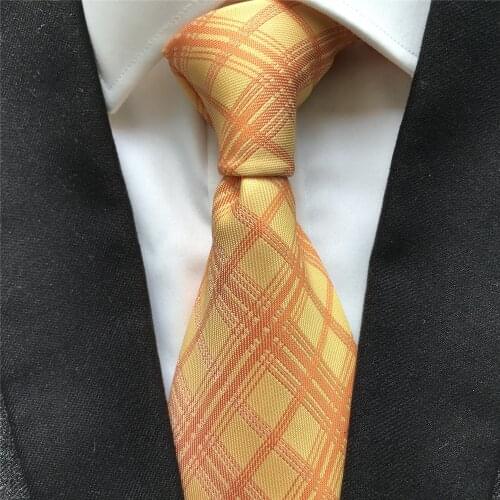10 cm Width New Design Mens Ties Jacquard Woven Neck Tie Corbatas Yellow Orange Fashion Plaids Neckties for Men