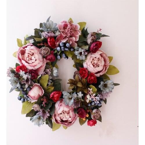 35CM Artificial Light purple Retro Peony Garland Door Knocker Decorative Wall Home Wedding Background Decor Fake Hanging Flower