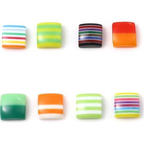 Resin Dome Seals Cabochon Rectangle Multicolor Stripe Pattern DIY Making Necklace Earrings Jewelry Gift Findings 8mm x 7mm,30PCs
