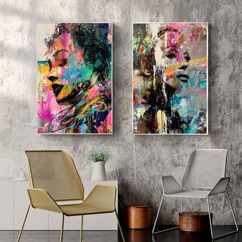 Woman Face Colorful Abstract Wall Art Canvas Oil Painting Wall Pictures Poster Prints For Hotel Aisle Living Room Home Decor