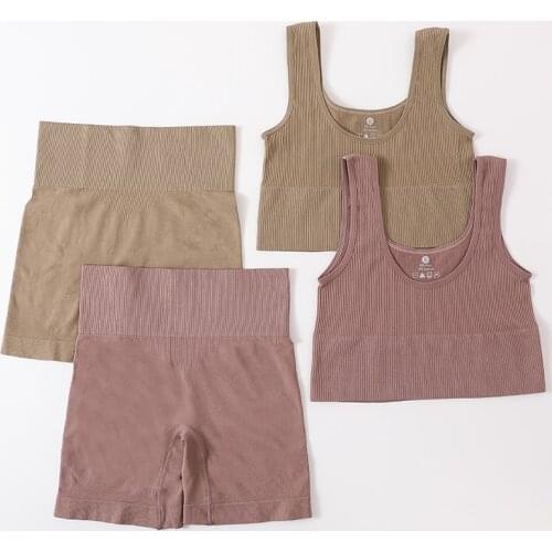 Women Bra And Panty Set Summer Camis Tops Hip Push Up Workout Shorts Set Active Bra Crop Top Lingerie Female Seamless Underwear