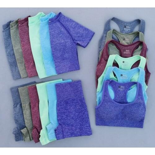 Summer Seamless Yoga Set Women Sportwear Fitness Suit Gym Short Sleeve Crop Top High Waist Running Shorts Sport Outfit For Woman