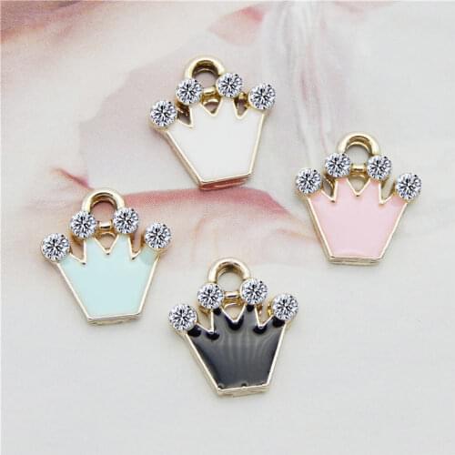 Julie Wang 8PCS Enamel Small Crown Charms Black Blue Pink White Crown With Rhinestone Alloy Bracelet Jewelry Making Accessory