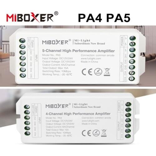 Miboxer PA4 4-Channel PA5 5-Channel High Speed Performance LED Strip Amplifier RGBW LED Controller 12V-24V Strong Compatibility