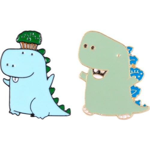 Fashion Cartoon Green Tyrannosaurus Metal Enamel Brooch Naughty Tongue Dinosaur Badge Pin Trendy Children Backpack Jewelry Gift