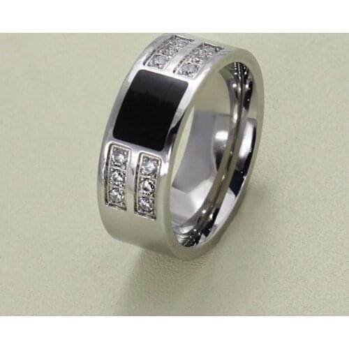Fashion Stainless Steel White/Black Rhinestones Ring For Men Accessories Jewelry Wedding Party Gift