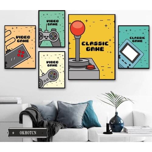 Cartoon Colorful Classic Video Game Canvas Painting Vintage Controller Poster Wall Art Pictures for Kids Room Modern Home Decor
