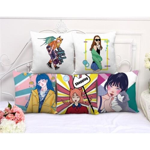 INS Fashion Hip Hop Girl Print Soft Velvet Pillowcase Custom Pop Art Painting Cushion Cover Student Apartment Bedroom Decor