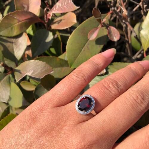 Natural Red Garnet Gem Stone Real 925 Sterling Silver Wedding Ring For Women Elegant Band For Engagement Party