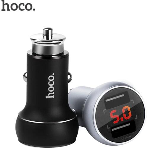HOCO New Dual USB Car Charger Digital LED Display 5V 3.1A Metal Fast Charging Voltage Monitoring for iphone X for Samsung Xiaomi