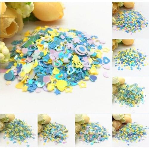 Mix White Bllue Yellow Nail Sequin 1-5mm Star Heart Flower Ring PVC Loose Sequins Paillettes DIY Nail Art Confetti Decor 10/20g