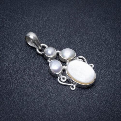 Natural Mother Of Pearl and River Pearl Punk Vintage 925 Sterling Silver Pendant 1 1/2" S1078
